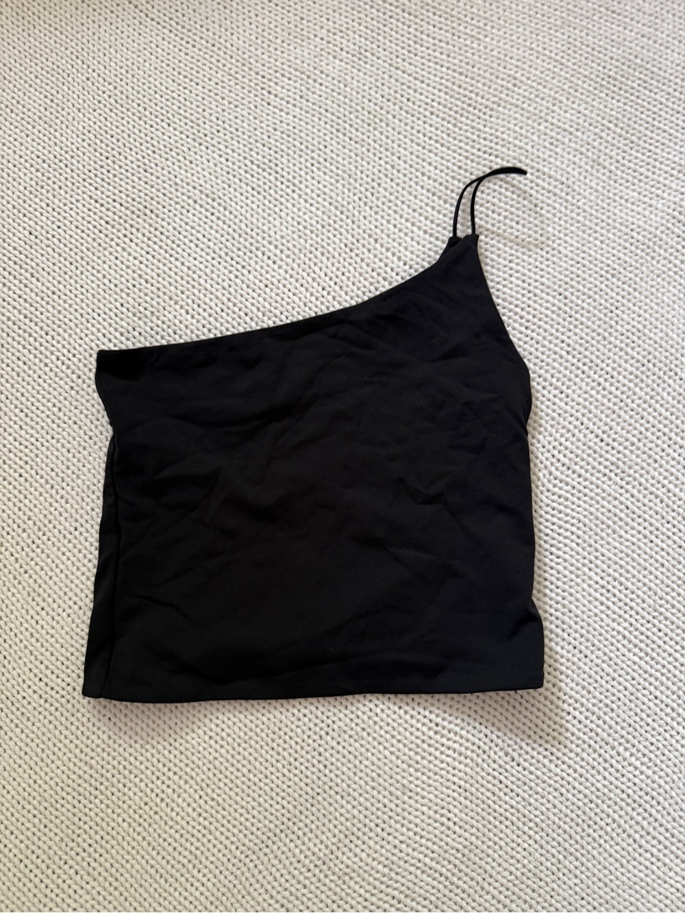 Aritzia Babaton Contour Black One-Shoulder Crop Top with Thin Strap